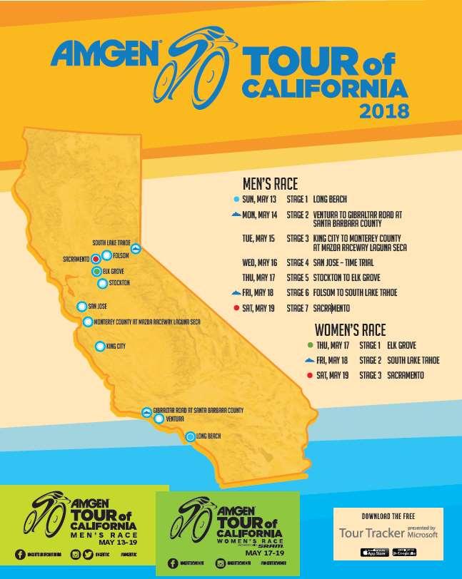 May 16 STAGE 5 Stockton to Elk Grove, Thursday, May 17 STAGE 6 Folsom to South Lake Tahoe, Friday, May 18 STAGE 7 Sacramento,
