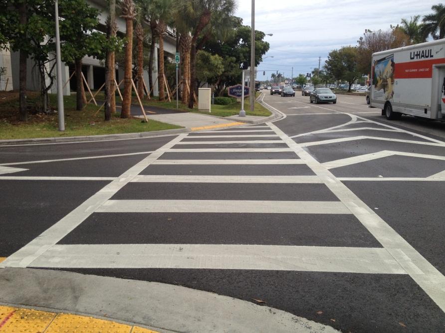 Special Emphasis Crosswalks Because of the low approach angle at which pavement markings are viewed by drivers, the use of longitudinal stripes in addition to or in place of transverse markings can