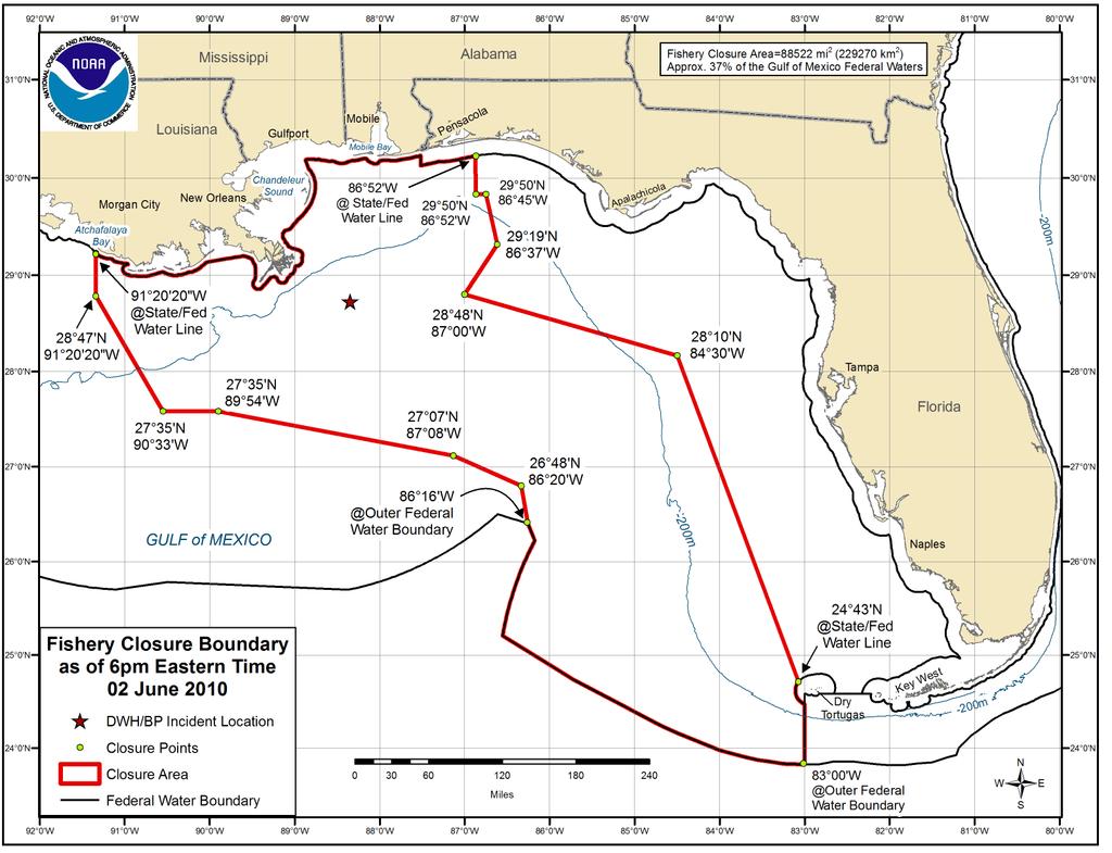 Figure 3.2.2. Fishery closure at the height of the Deepwater Horizon MC252 oil spill. 3.3 Description of the Economic Environment The fishing year (season) for vermilion snapper in the Gulf exclusive economic zone (EEZ) runs from January 1 to December 31 every year.