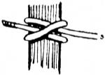 .Bow Thong Hitch Used by New Guinea natives for securing the end of the split cane bow thong to the pointed end of the bow. Also useful for fastening rope over the tapered end of a spar.
