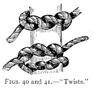 spar (Fig. 39). It is remarkable what power to grip a twisted rope has, and the "Twist Knots" shown in Figs.