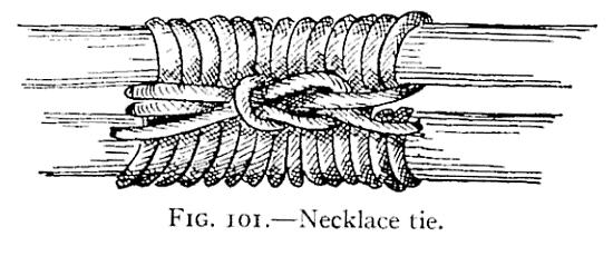 The necklace tie is useful in holding two ropes, hawsers, or timbers side by side (Fig. 101).