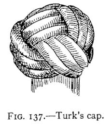 The Turk's Head may be drawn as tight as desired around the rope, or rod, by working up the slack and drawing all bights taut.