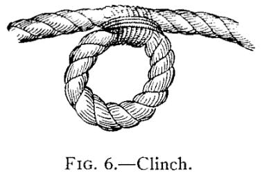 first few turns to hold it in place; then make a large loop with the free end of twine; bring it back to the rope and continue winding for three or four turns around both rope and end of twine; and