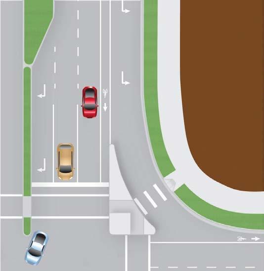 Provide at least a 60-degree angle between vehicle flows which reduces turning speeds and improves the yielding driver s visibility of pedestrians and vehicles.