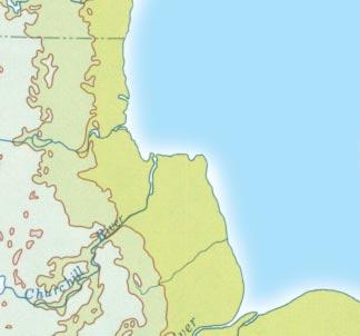 164 CHAPTER FOUR Churchill - Hudson Bay Coast 10,000 FT 7000 FT 5000 FT 3000 FT 2000 FT 1500 FT 1000 FT 600 FT 300 FT 0 SEA LEVEL CHURCHILL HUDSON BAY Map 4-43 - Churchill - Hudson Bay Churchill has