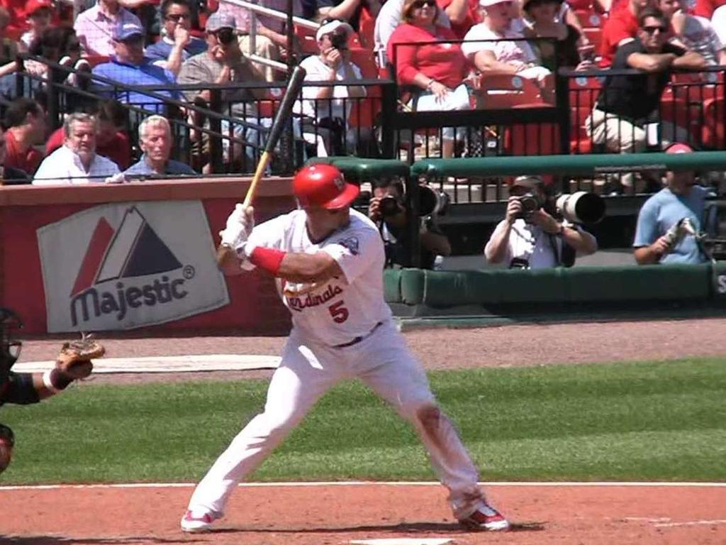 Front Foot Down In Frame 15, Albert Pujols front foot is down, but not yet completely planted.