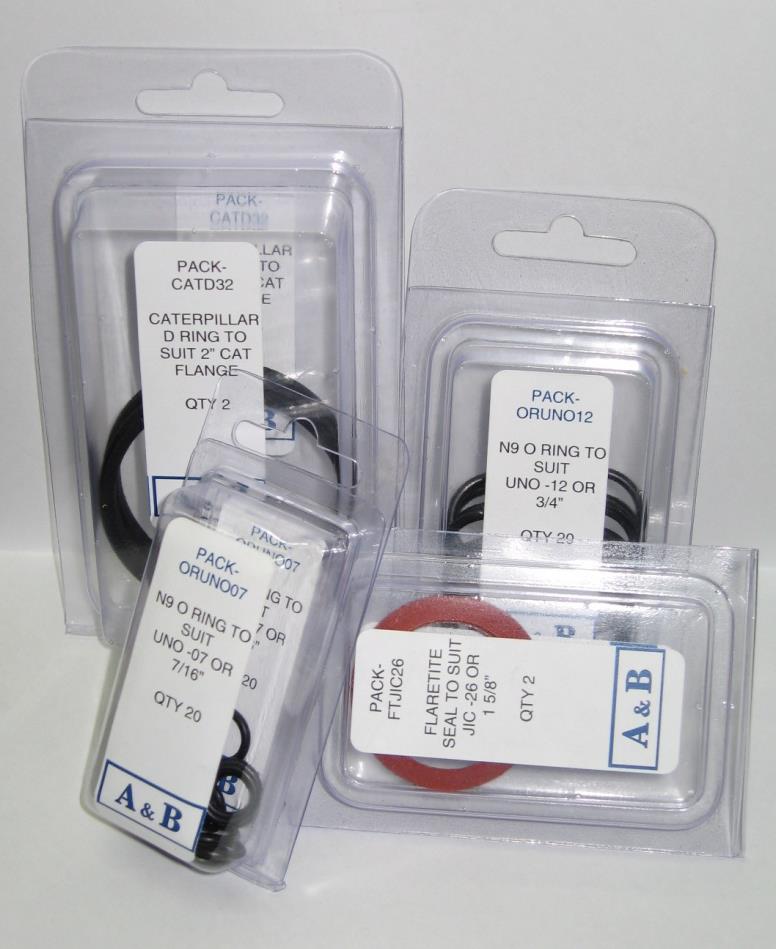 AB Seals is also sells individual blister packs from the stand for use at your sales counter. The initial range includes seals and O-Rings for common hydraulic fittings as detailed below.