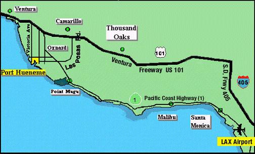 Freeway directions from the Los Angeles Airport (LAX) to the DAU, Education & Training Center, Port Hueneme: From Los Angeles Airport (LAX), there are 2 primary routes to commute about 60 miles