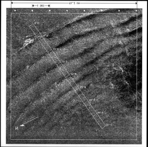 An Atlas of Oceanic Internal Solitary Waves (May 2002) Figure 9 (Above) L-Band HH SAR image from SIR-A taken November 11, 1981, near the Andaman Islands, showing a packet of 6 km long solitons and