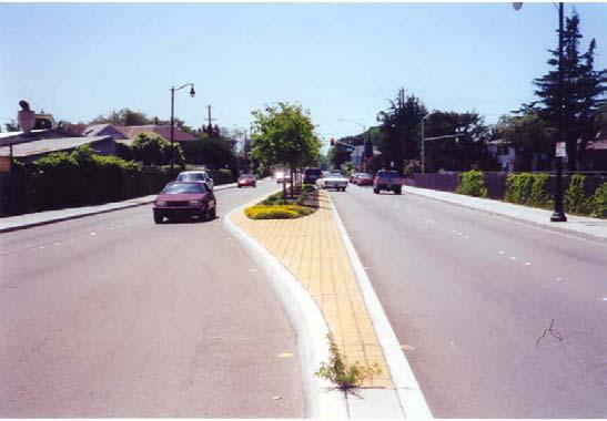 Level 2 Citywide Application Median Continuous and/or across minor intersections Description: An elevated median located on the centerline of a two-way roadway through an intersection, which prevents