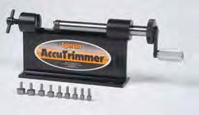 AccuTrimmer TM Trims cases.17 through.458 Win. Mag. Uses standard shellholders to position cartridge and standard Lyman cutter heads and pilots. Includes our popular nine Pilot Multi-Pack.