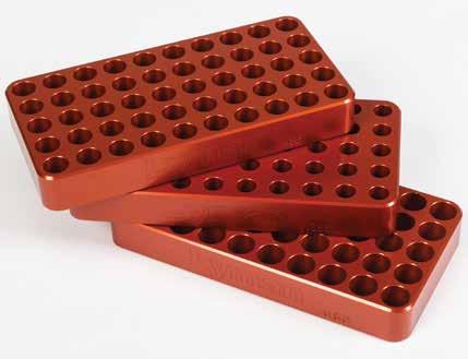 Custom Fit Loading Blocks come in 6 sizes to match up with a large variety of cartridges. Each block is clearly marked with the diameter of the cartridge storage hole. Custom Fit Loading Block.