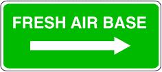 These can include the following: Fresh Air Base FAB Escape Route First Aid. 3.5 Location Signs This is a blue and white sign. This type of sign provides location descriptions within the mine.