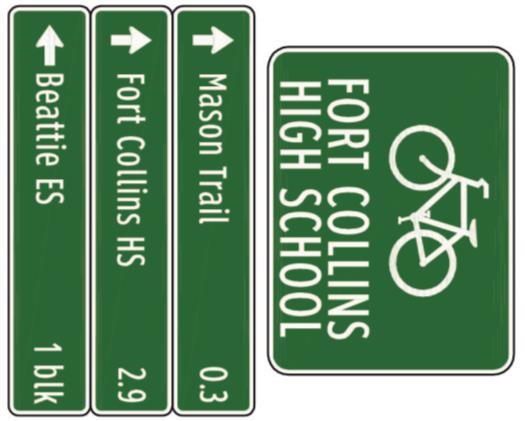 Appendix D: Bicycle Wayfinding System Guidance Final Draft 11/20/2014 8 Fort Collins, Colorado Framework for Signed Bike Routes Named Route Sign Assembly for Low Stress Bikeways This design uses the