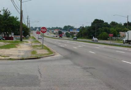 Bragg Boulevard, Fayetteville Murchison Road, Fayetteville Non-existent, disconnected, or sparse sidewalks and bike lanes No natural barrier between vehicle travel lanes and sidewalks High vehicle