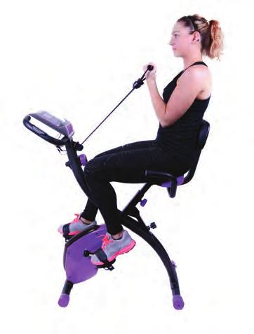 USING FLEX BIKE ULTRA TM Lean back against backrest and grab both resistance band handles. Keeping your back straight and elbows close to torso, pull the right handle towards right shoulder.
