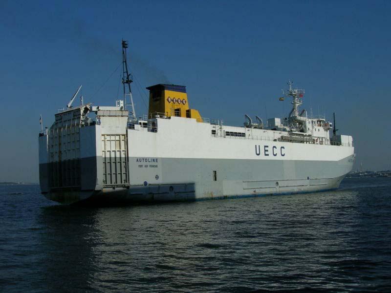 Figure 11-7: Roll on Roll off (RO-RO) vessel Primary Car Carrier (PCC) vessels are another common merchant ship. The superstructure is forward and the stack is aft.