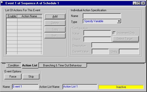 2-62 Event Scheduler The condition evaluates True when the selected variable value is within the given bandwidth for the specified length of time.