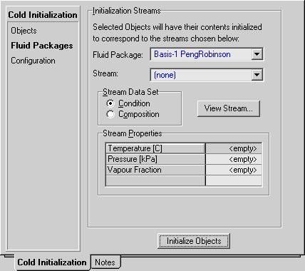 2-80 Dynamic Initialization Fluid Packages Page The Fluid Packages page allows you to specify the parameters of an initialization stream for a specific fluid package.