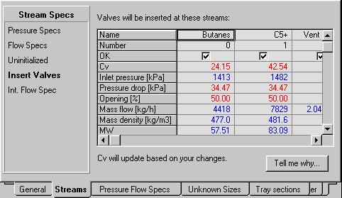 2-12 Dynamics Assistant Insert Valves Page The Insert Valves page lists the valves which Aspen HYSYS inserts to ensure the pressure flow specifications are not singular (i.e., the pressure-flow matrix is unsolvable).