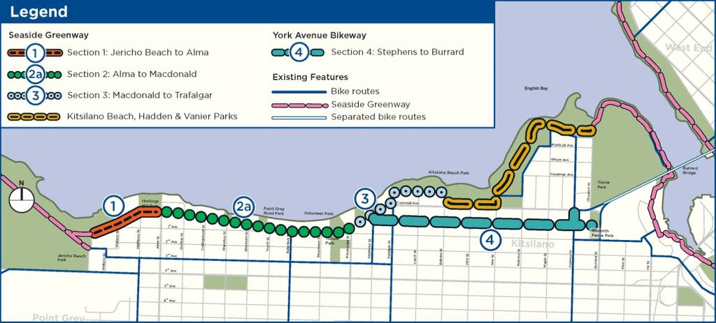 Active Transportation Corridor: Seaside Greenway Completion and York Bikeway (Phase 1 of Point Grey-Cornwall Active Transportation Corridor) - 10182 10 (seaside and commuter) from Jericho Beach Park