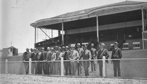 Members of the press and the WATA Committee inspecting Gloucester Park just prior to the opening of the track in 1929 The first race meeting at the track was held on 26th December 1929 and a crowd of
