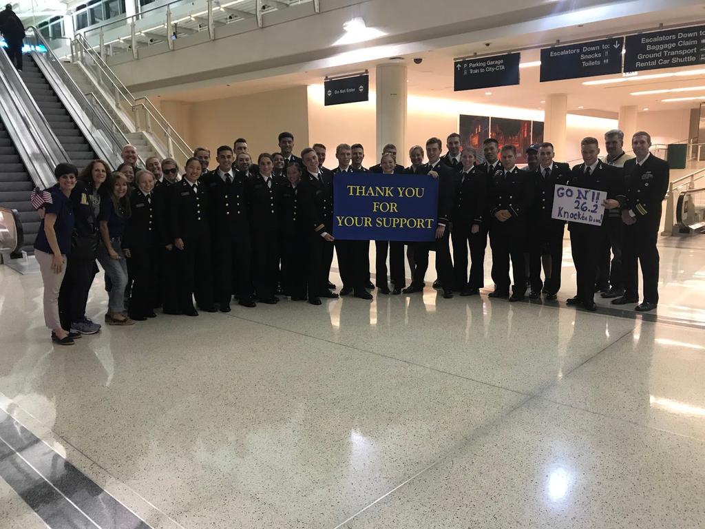 Thanks to the help of the dedicated employees of NAAA and the compassionate members of the USNA Illinois Parents Association (USNAIPA), the USNA Marathon Team arrived in Chicago at 2300 local time to