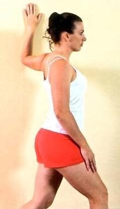 Chest stretch Stand with your side against a wall or door frame. Hold your forearm against a wall or door frame.