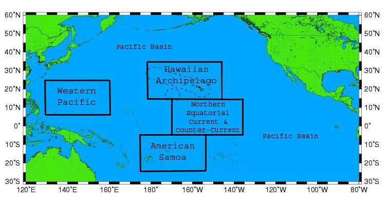 Geographic Coverage of CoastWatch Products Most CW data sets are