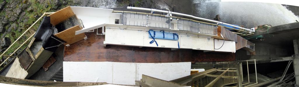 Figure 2. Overhead view of the Denil and trap used to collect adult Chinook salmon at Willamette Falls Dam in 11.