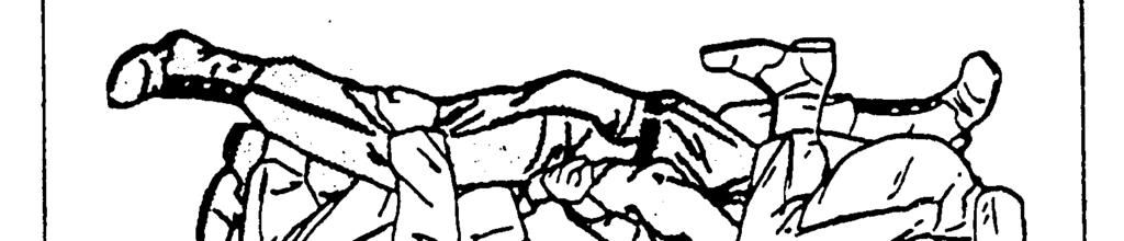 Figure 10-35. Two-man saddleback carry(steps one and two). Neck Drag This method (fig. 10-32) enables you and the casualty to remain close to the ground. 1. Tie the casualty s hands together and loop them around your neck.