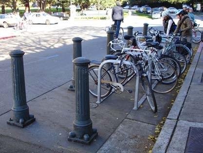 6.1.1. On-Street Corrals See guidelines for sidewalk bicycle rack placement and clear zones. Can be used with parallel or angeled parking.