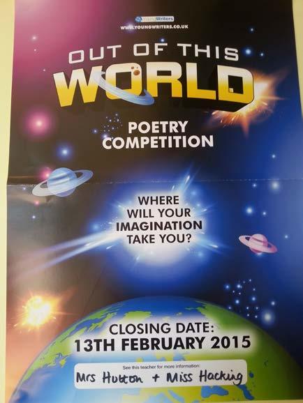 Out of this world is a poetry competition for young writers aged 7-11 year old. A lot of schools in the UK are entering.