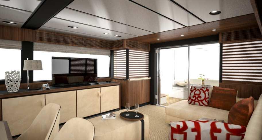 station and galley are located. The main deck features elegance, functionality and a breathtaking view of the horizon.