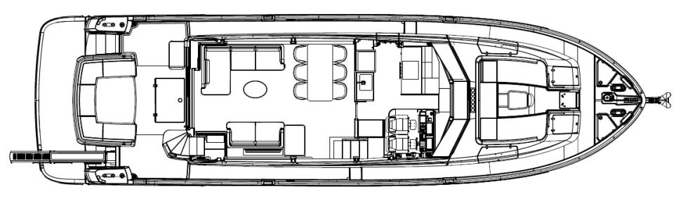 Navetta version (OPTIONAL LAYOUT) Positioning the internal stair on the starboard side means the saloon/dining area can be