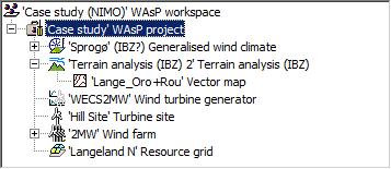 site, wind farm, reference site or resource grid members of the WAsP hierarchy. A typical WAsP application as it appears in the WAsP hierarchy is shown in Figure 16.