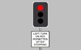 - Stop, only if a red light camera is in use. TL004 - Traffic Lights / Lanes What may you do at an intersection with traffic lights at which this sign is displayed?