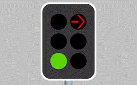 You cannot see any other traffic. You want to turn right. You may - - Not turn right while the arrow is red. - Turn right when you have waited one minute.