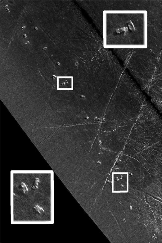 Figure 2: Sidescan sonar image of car bodies on