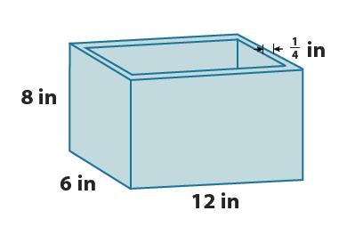 44 (Hint: The capacity is equal to the volume of water needed to fill the prism to the top.
