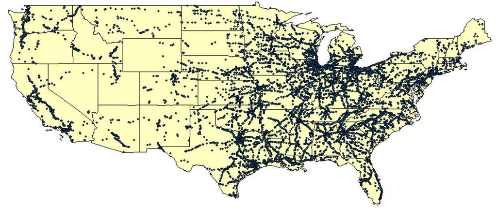 Research Background FRA Data: Spatial distribution of highway-rail crossing crashes-2004-2013