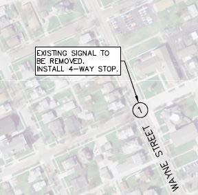 Wayne St. & High Street Remove existing traffic signal and install four-way stop.