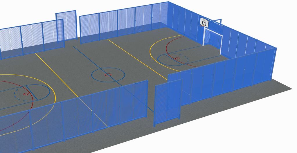RSL Power MUGA Features Goal Type A recess in the fence line provides storage space for free-standing goals and basketball hoops.