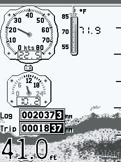 48 DS400X and DS500X Digital Fishfinders Note: When analog gauges are selected, the Navigation Items cannot be displayed on the Fishfinder page.