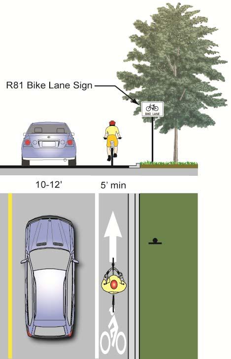 Appendix A Design Guidelines A.5.3. Bike Lane with No On-Street Parking Recommended bicycle lane width is 5 feet minimum when adjacent to curb and gutter.