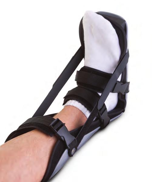 djustable Night Splint provides relief from the discomfort of plantar fasciitis Lightweight and flexible one-piece shell djustable flexion straps help provide gentle stretching of the plantar fascia
