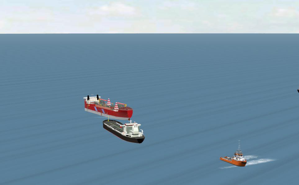 This simulation pointed out that when a rotation of the tandem is performed the shuttle tanker must not lag too far behind the FPSO, and if so the rotation must be stopped very slowly and gradually