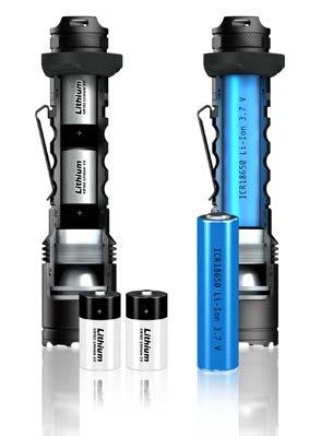 choice of using several battery or accumulator types, so that the flashlight can be adapted flexibly to your needs and