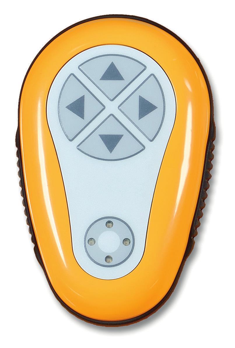 Using the remote control unit 1. To activate the remote control unit, press the touch pad as indicated in the diagram. Four activation lights will light up. 2. Press the forward arrow briefly.
